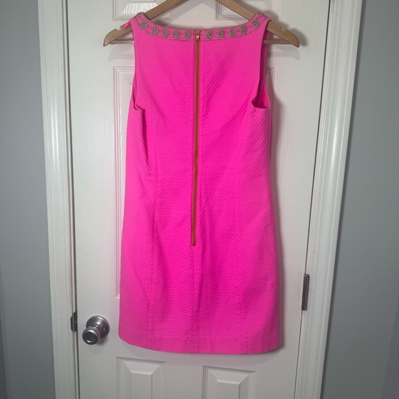 Lilly Pulitzer Gabby Shift Dress Hot Pink Gold Appliqué Trim size 2 - Picture 4 of 7